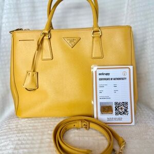 Prada Galleria Saffiano Lux Double Zip Tote Yellow (Giallo) Satchel handbag 💛